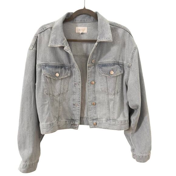 Rails Cropped Indigo Denim Jean Jacket in "Faded Blue Distress" Size Large - Picture 5 of 13